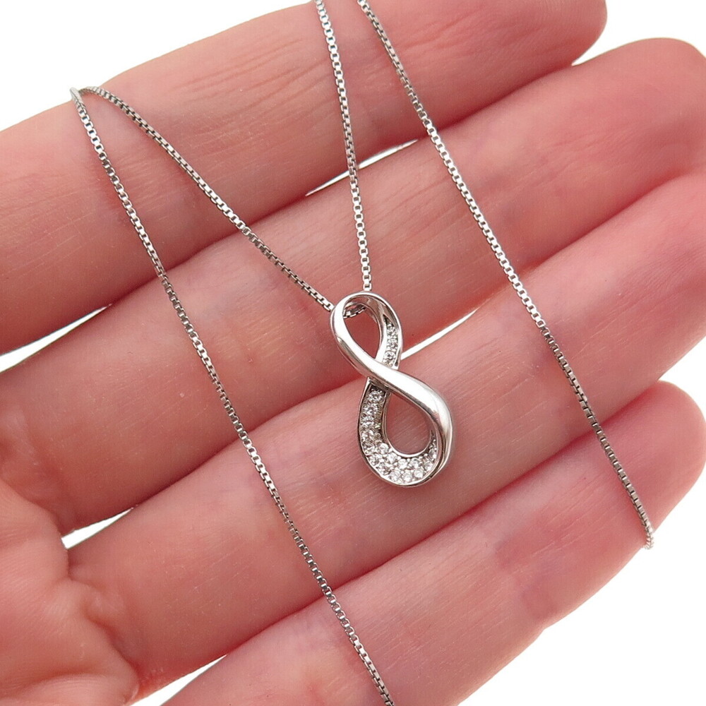 925 Sterling Silver Round-Cut C Z Infinity Box Chain Necklace 18"